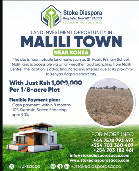 1/8 Acre Plots for Sale in Malili Town near Konza